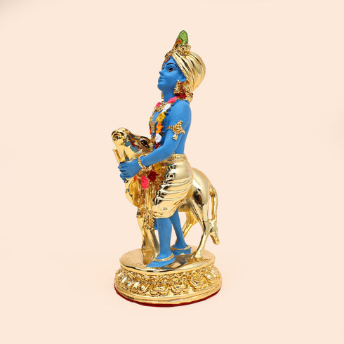 Divine Govinda With Cow Figurine - Available in Gold and Silver Coating