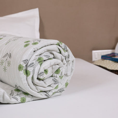 Vintage Olive Green Floral Handcrafted Double Bed Comforter