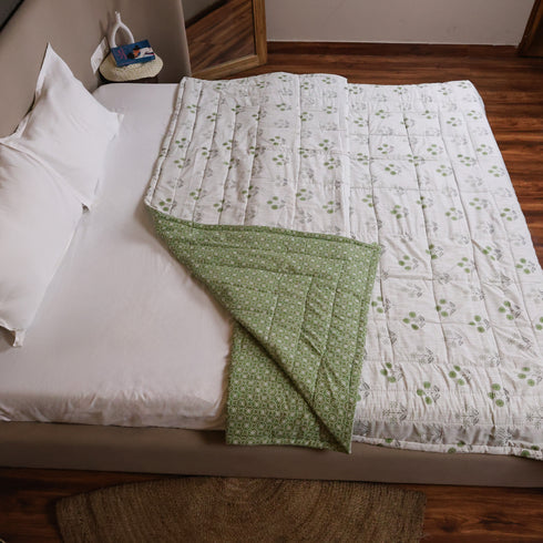 Vintage Olive Green Floral Handcrafted Double Bed Comforter