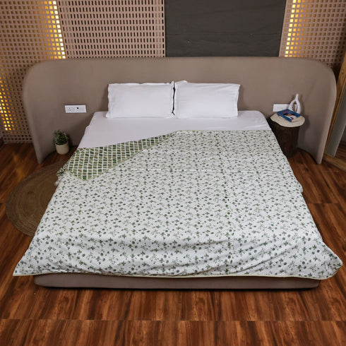 Sage Green Blossom Handcrafted Double Bed Dohar
