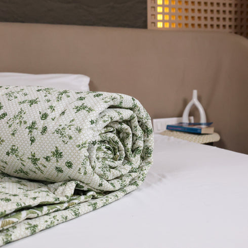 Sage Green Blossom Handcrafted Double Bed Comforter