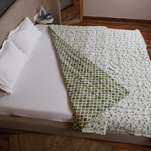 Sage Green Blossom Handcrafted Double Bed Comforter