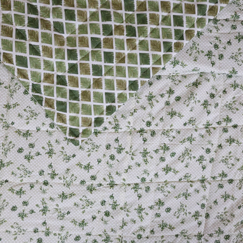 Sage Green Blossom Handcrafted Double Bed Bedcover and Pillow Cover Set