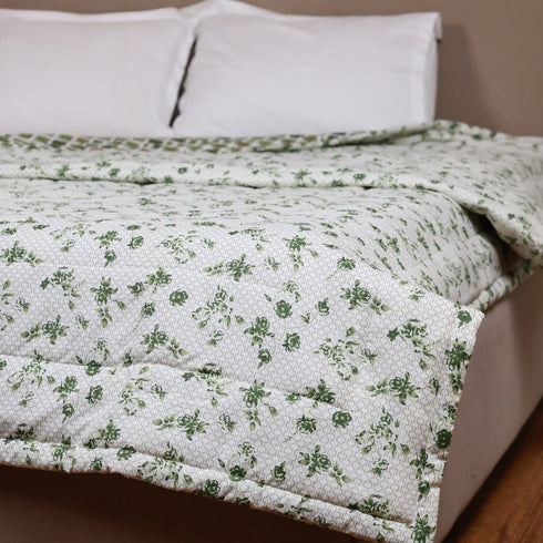 Sage Green Blossom Handcrafted Double Bed Comforter