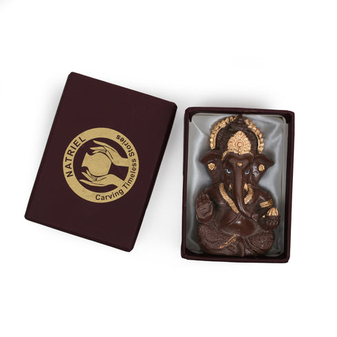 Brown Lord Ganesha Statue with Golden Detailing - Ideal for Spiritual Home Decor