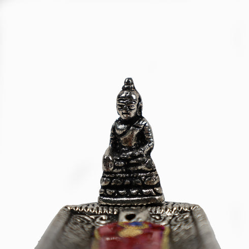German Silver Buddha Inspired Red Stone Embellished Incense Stick Holder