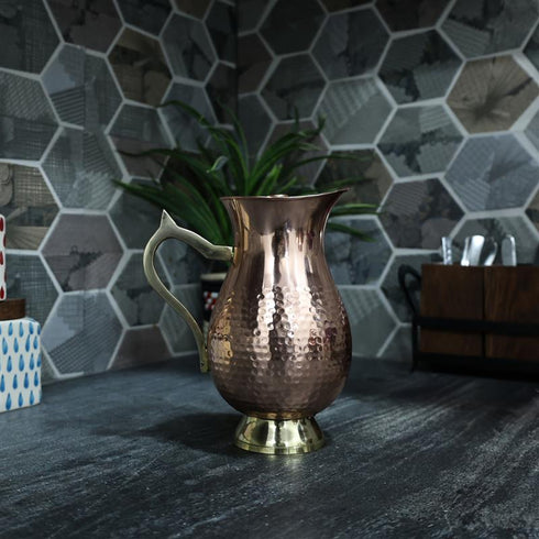 Handcrafted Hammered Copper Jug Pitcher with Lid – Traditional Ayurvedic Design