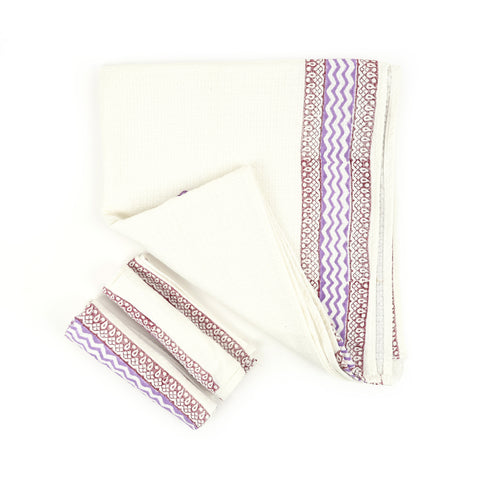 Purple Blossom Pure Cotton Waffle Hand and Bath Towel – Hand Block Print