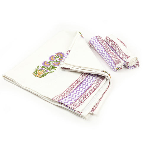 Purple Blossom Pure Cotton Waffle Hand and Bath Towel – Hand Block Print