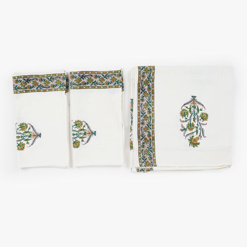 Grey Floral & Leaf Pattern Cotton Waffle Weave Bath and Hand Towel – Hand Block Print