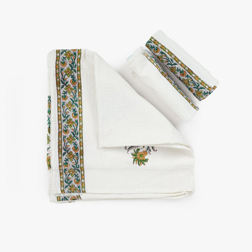 Grey Floral & Leaf Pattern Cotton Waffle Weave Bath and Hand Towel – Hand Block Print