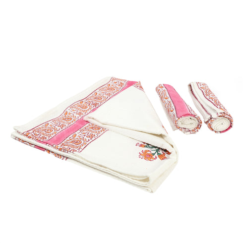 Peach Floral Pattern Cotton Waffle Hand & Bath Towel – Hand Block Print