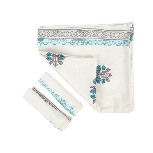 Blue Blossom Waffle Bath & Hand Towel - Hand Block Print