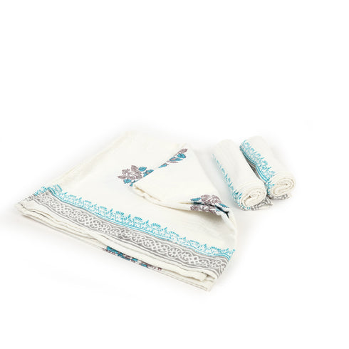 Blue Blossom Waffle Bath & Hand Towel - Hand Block Print
