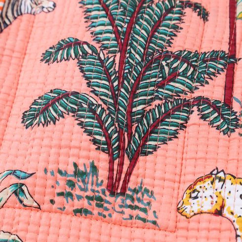 Peach Safari Tropical Trials Quilted Tote Bag - Hand Block Print
