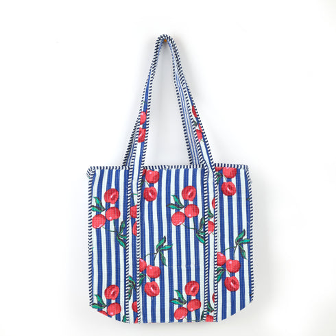 Cherry Blossom Quilted Tote Bag - Hand Block Print