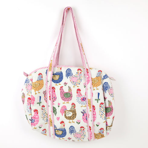 Bloom & Feather Quilted Duffle Handbag – Hand Block Print