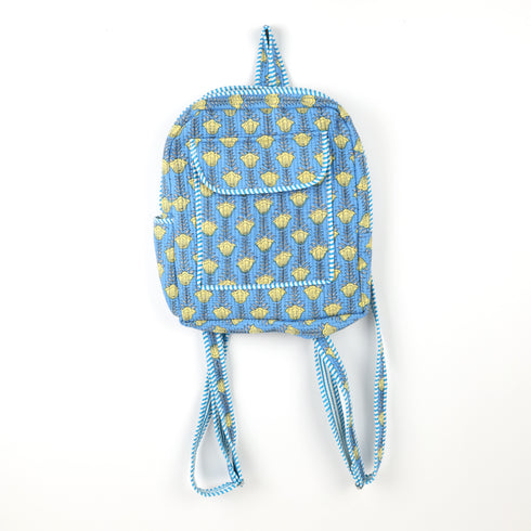 Classic Blue Blossom Cotton Backpack - Hand Block Print
