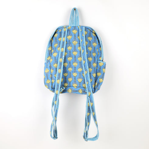 Classic Blue Blossom Cotton Backpack - Hand Block Print
