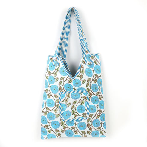 Blue Floral Vines Tote Bag/Jhola – Hand Block Print
