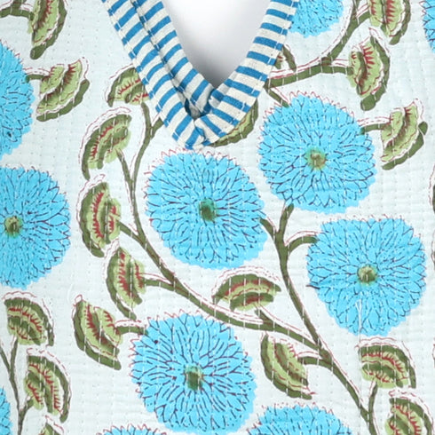 Blue Floral Vines Tote Bag/Jhola – Hand Block Print
