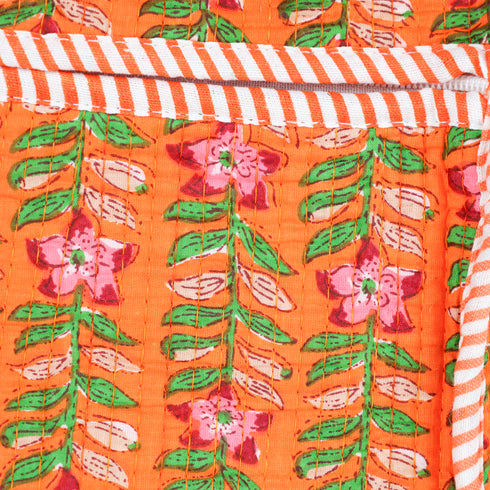 Heritage Bloom Tangerine Quilted Crossbody Sling Bag – Hand Block Print