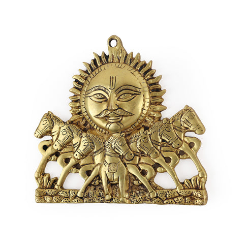 Handcrafted Brass Surya with Seven Horse Wall Hanging