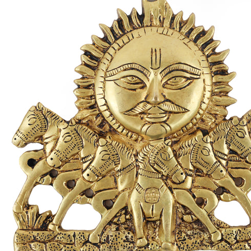 Handcrafted Brass Surya with Seven Horse Wall Hanging