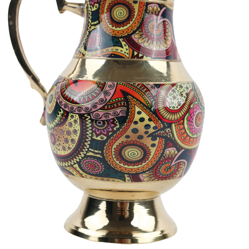 Traditional Brass Jug Pitcher with Vibrant Indian Motifs - 1 Litre