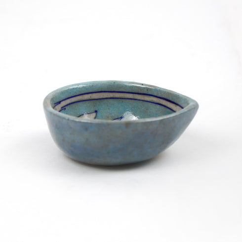 Aqua Blue Floral Pattern Blue Pottery Diya Set