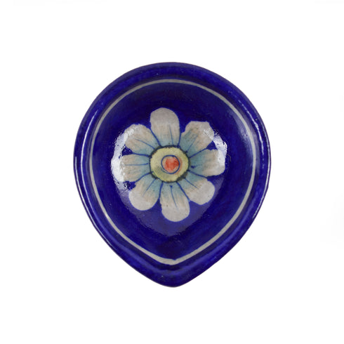 Dark Blue Floral Blue Pottery Diya