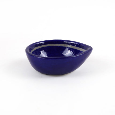Dark Blue Floral Blue Pottery Diya