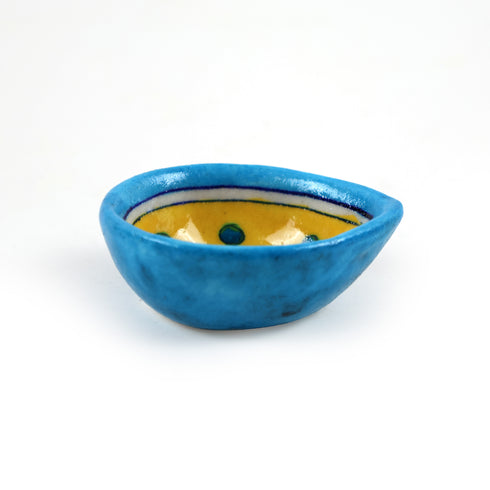 Blue & Yellow Leaf Blue Pottery Diya