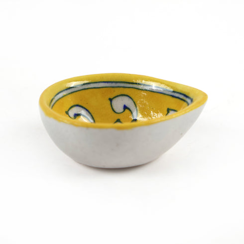 Hand Painted Yellow Blue Pottery Floral Diya Set