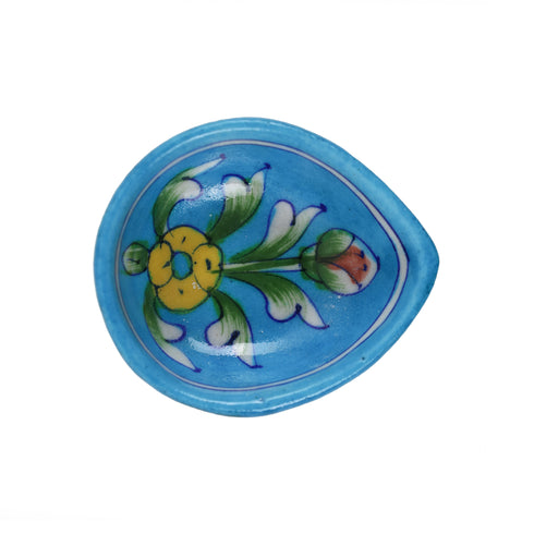 Sky Blue Decorative Floral Pattern Blue Pottery Diya