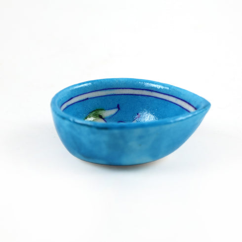 Sky Blue Decorative Floral Pattern Blue Pottery Diya