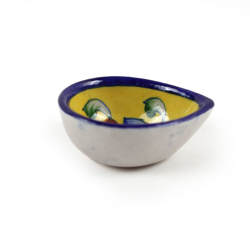 Hand Painted Blue Pottery Floral Diya Set in Yellow and Blue