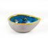 Hand-Painted Blue Pottery Diya with Floral Motif on Yellow Base