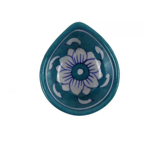 Teal Hand-painted Blue Pottery Diya Set