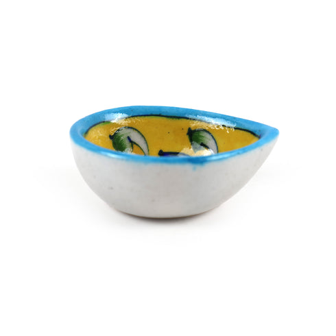 Handcrafted Blue Pottery Diya with Colourful Floral Motifs