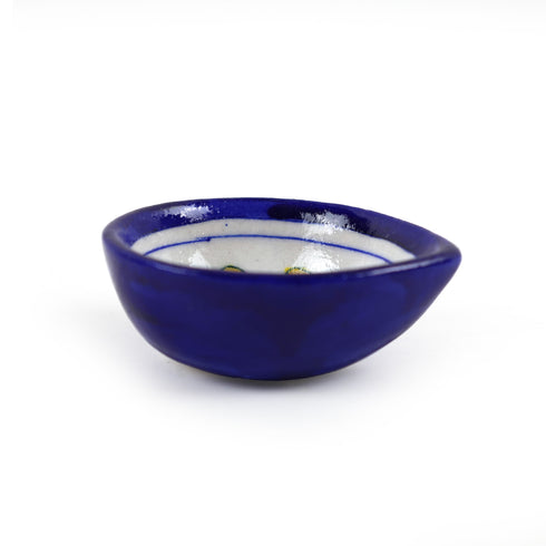 Decorative White and Blue Floral Blue Pottery Diya