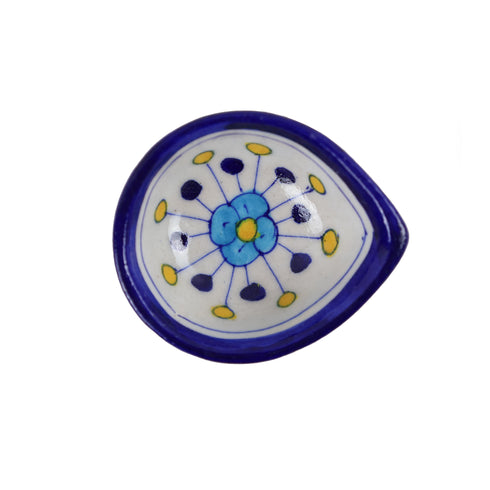 Decorative White and Blue Floral Blue Pottery Diya
