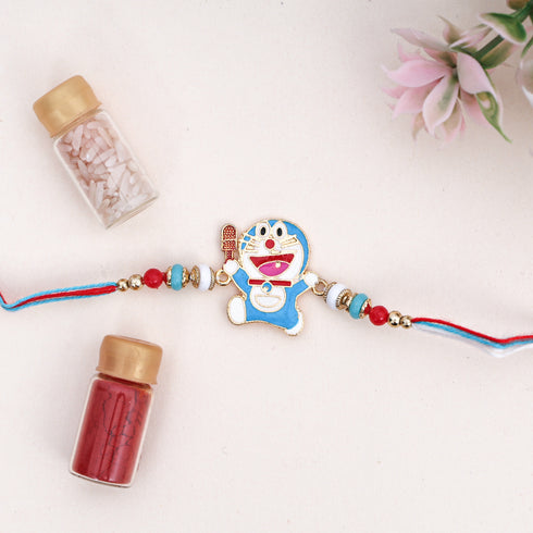 Brass Thali with Katori Set – Rakhi for Kids (Doremon - Pair)