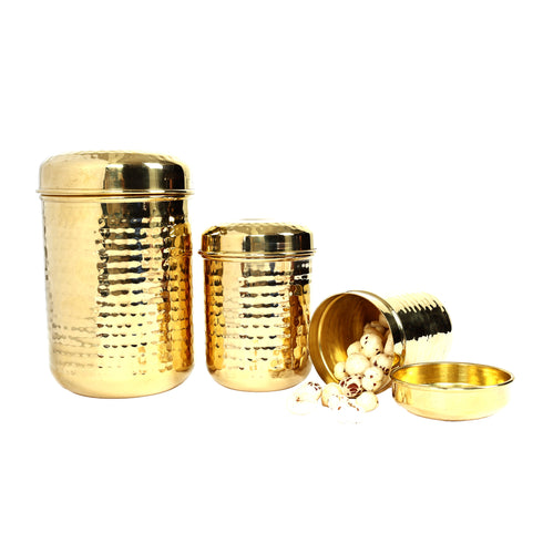 Brass Hammered jars for kitchen storage - Set of 3