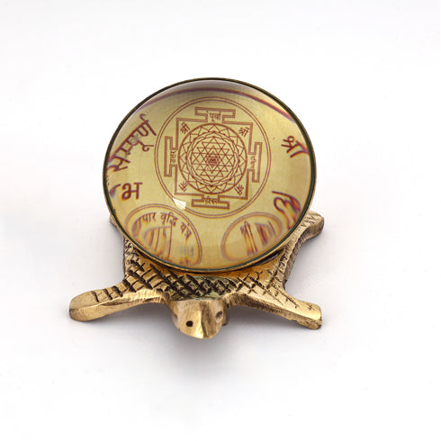 Brass Tortoise Shree Yantra (Small) with Tilted glass Lens