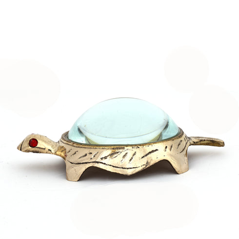 Small Glass Shell Brass Tortoise Figurine - Feng Shui Yantra