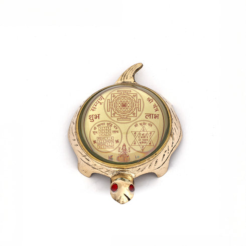 Brass Shree Yantra Tortoise with Glass Shell – Indian Vastu Decor