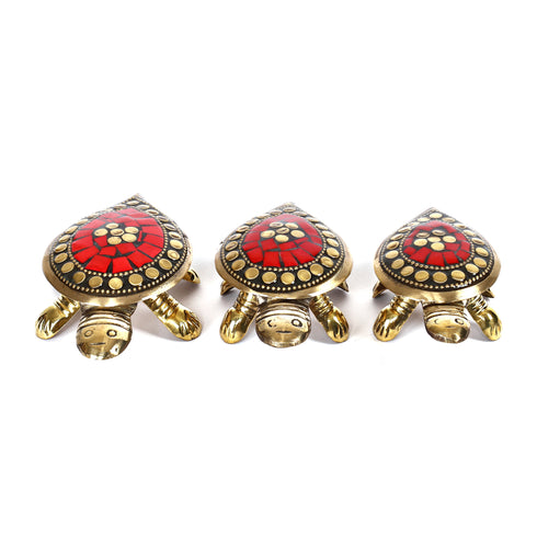 Feng Shui Brass Wish Tortoise with Hidden Wish Compartment - Set of 3"
