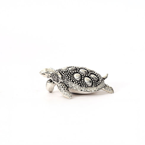 Handcrafted German Silver Turtle Decor - Traditional Indian Sculpture for Home & Gifting