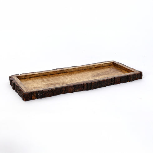 Handcrafted Rustic Wooden Serving Tray – Natural Bark Edge Decorative Platter